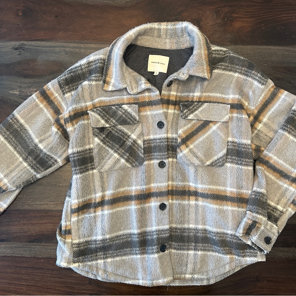 Thread & Supply Gray and Brown Plaid Flannel Shirt